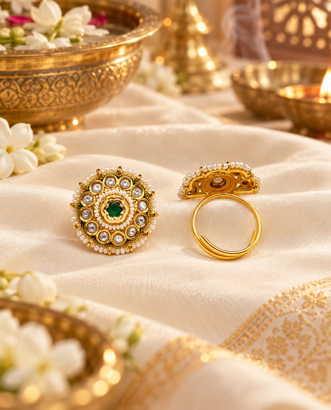 Traditional Round Statement Ring with Pearl Detail