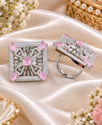 Sparkling Silver-Tone Square Party Ring