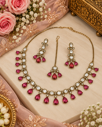 Sleek Heritage Kundan Droplet Necklace Set