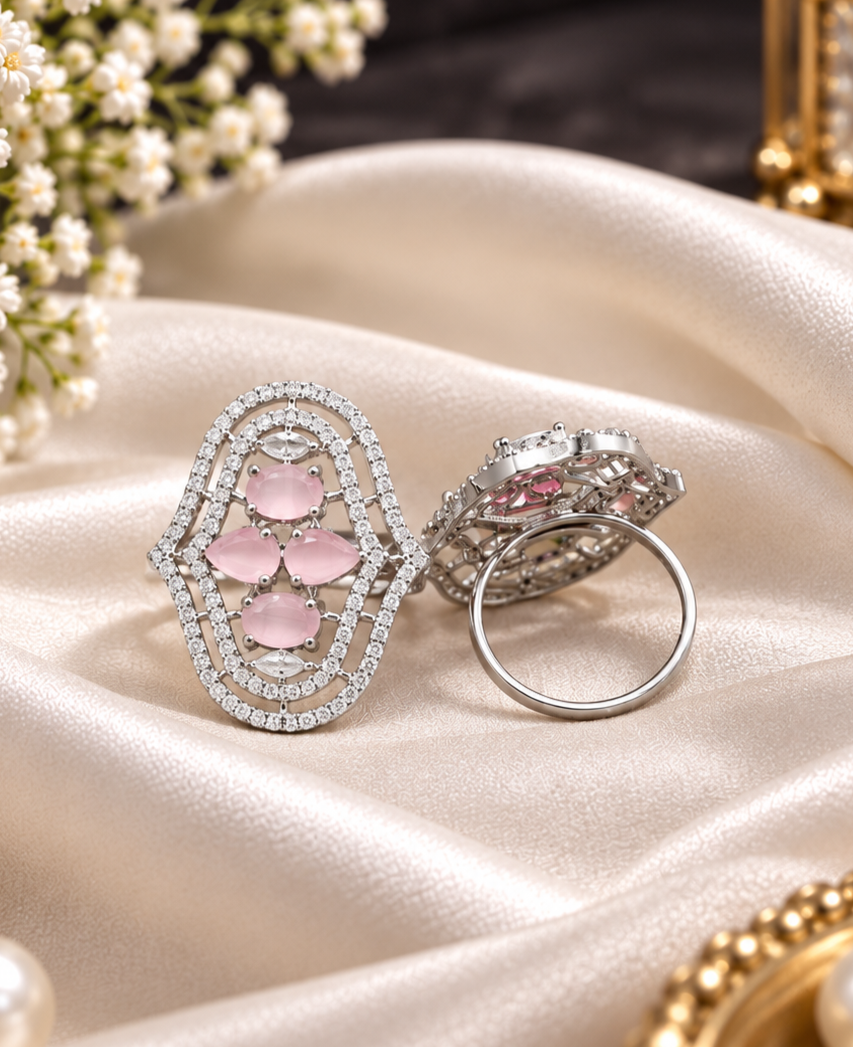 Oval Statement Ring Vibrant Multi Stone American Diamond Ring for Wedding