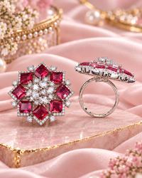 Blush Pink & Silver AD Cocktail Ring