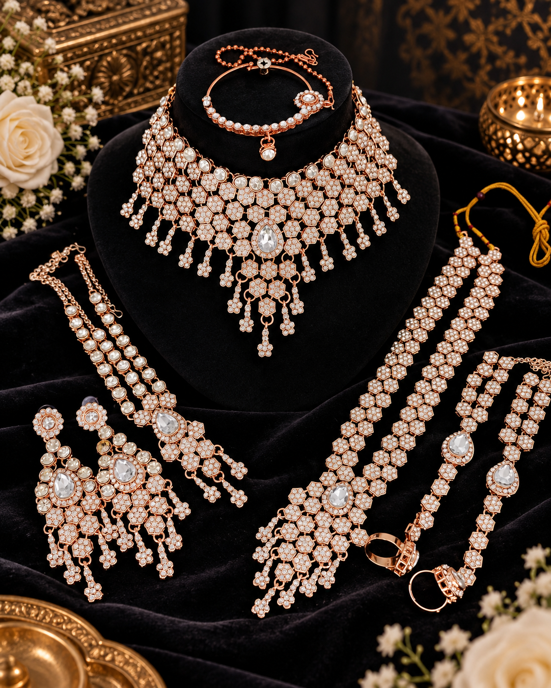 Grand Stone-Studded Bridal Dulhan Set with Statement Choker and Rani Haar