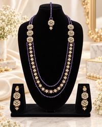 Elegant Crystal Rani Haar Jewellery Set with Matching Floral Drop Earrings and Tikka