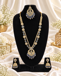 Rose Petal Pink Stone Long Necklace Set with Jhumkas