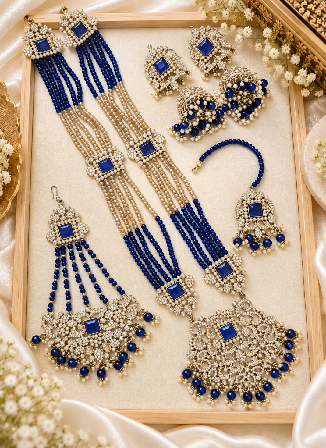 Traditional Gold Pletad Long Necklace Set 5-Piece For Woman & Girls