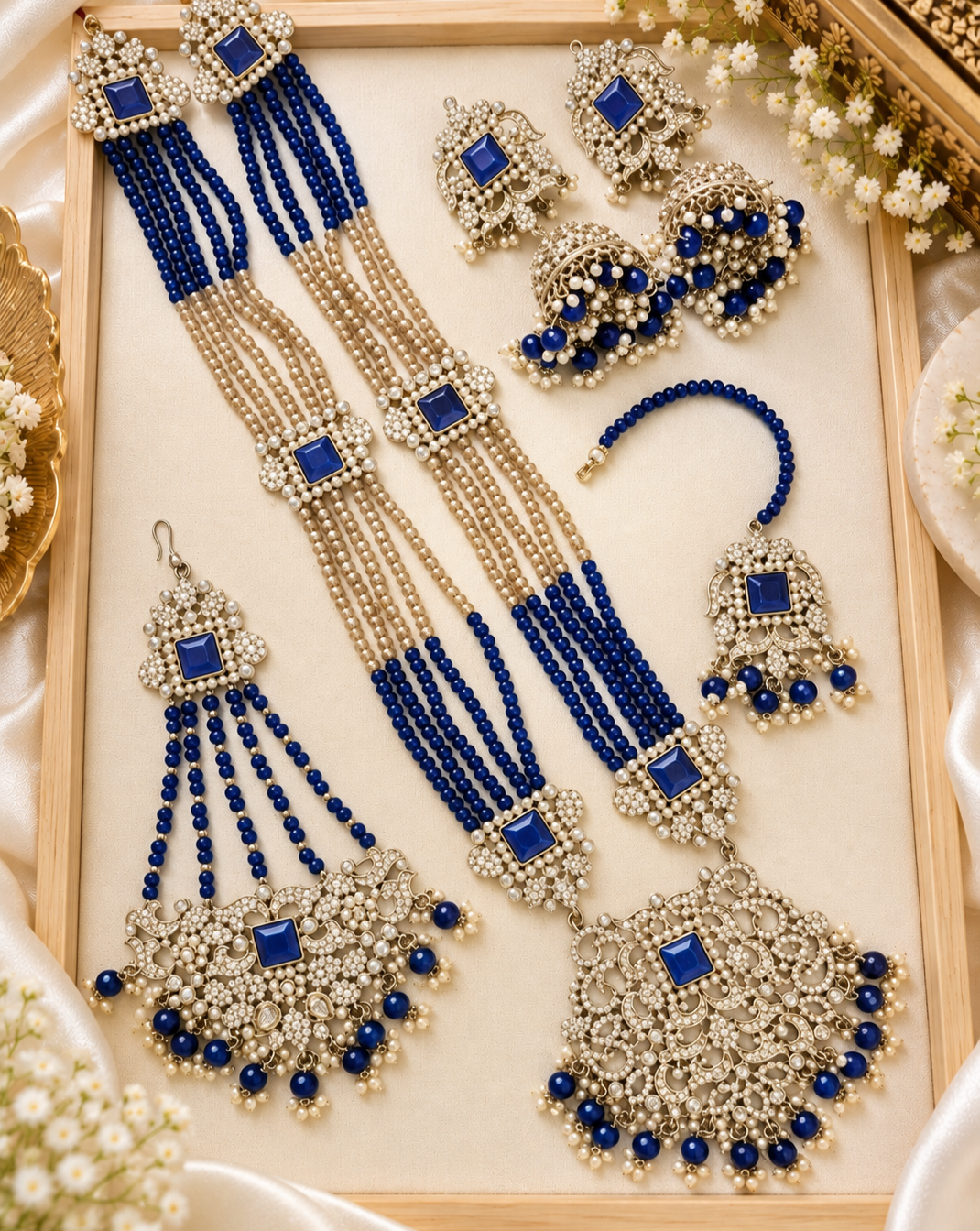Traditional Gold Pletad Long Necklace Set 5-Piece For Woman & Girls
