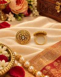 Traditional Embossed Floral Motif Adjustable Ring