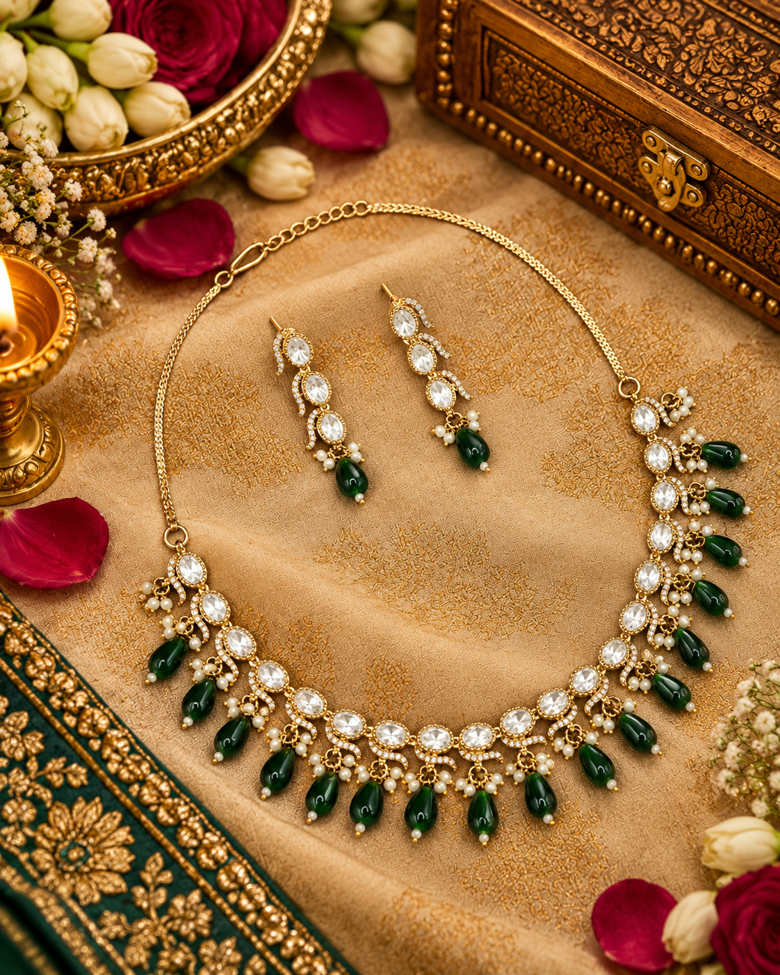 Beaded Drop Collar Necklace Set with Matching Danglers