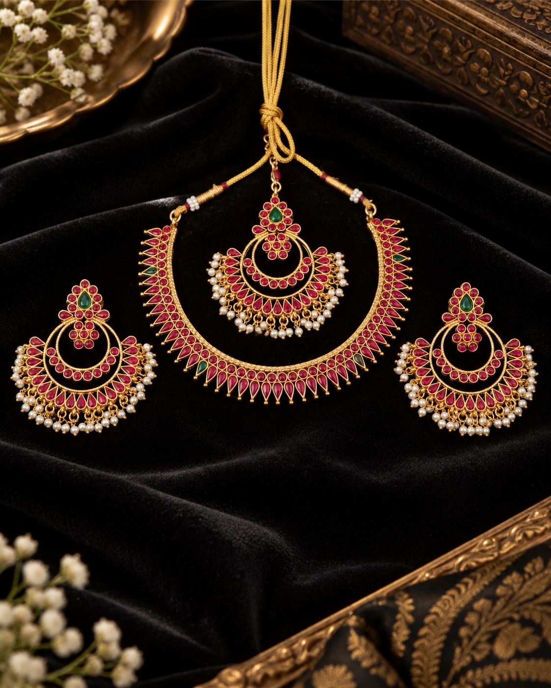 Royal Blue Stone Temple Jewellery Set with Maang Tikka