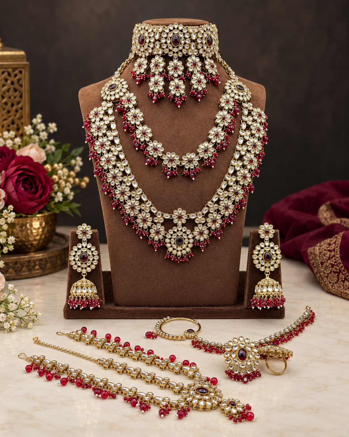 Complete Bridal Jewelry Set – Antique Gold-Plated Choker, Rani Haar & Accessories
