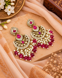 Statement Chandbali Earrings with Pearl & Bead Drops