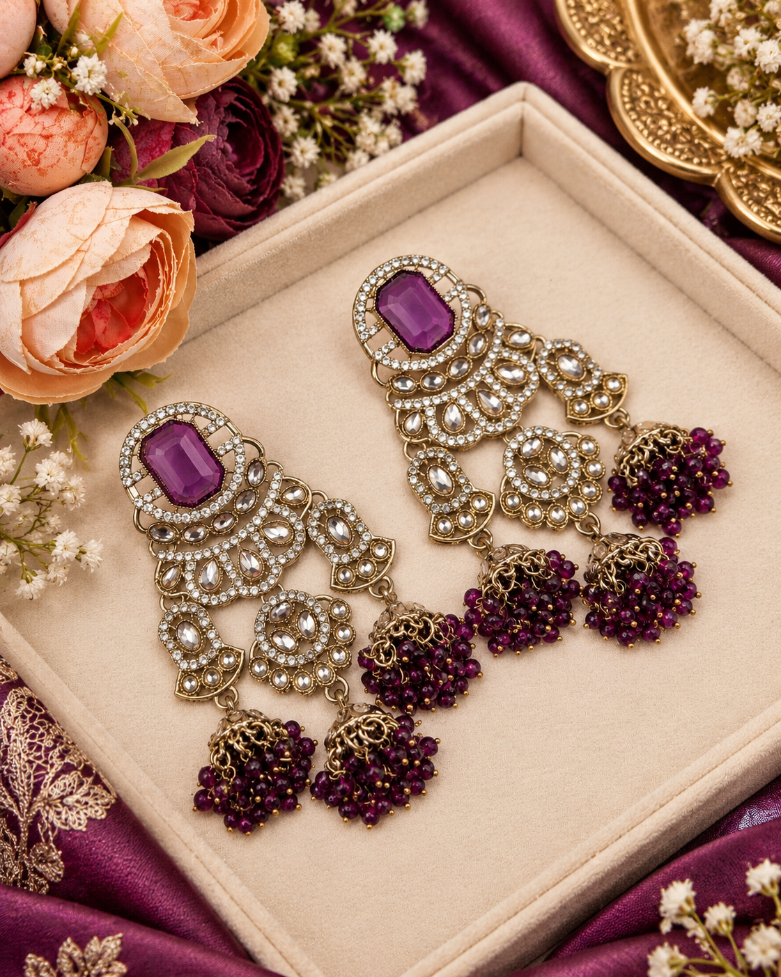 MULTI-JHUMKA STATEMENT CHANDELIER EARRINGS