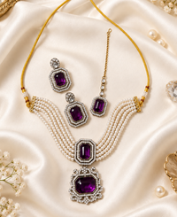 Traditional Pearl Choker Necklace Set with Matching Earrings and Maang Tikka Set