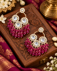 Traditional Forest Beaded Kundan Earrings with Brilliant Round Crystals