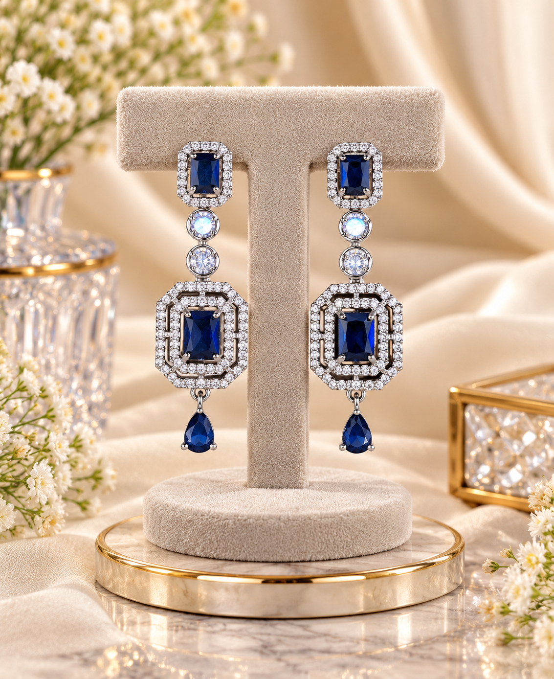 Geometric Double Halo Drop Earrings