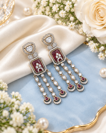 Geometric Rectangular Stone Chandelier Drop Earrings