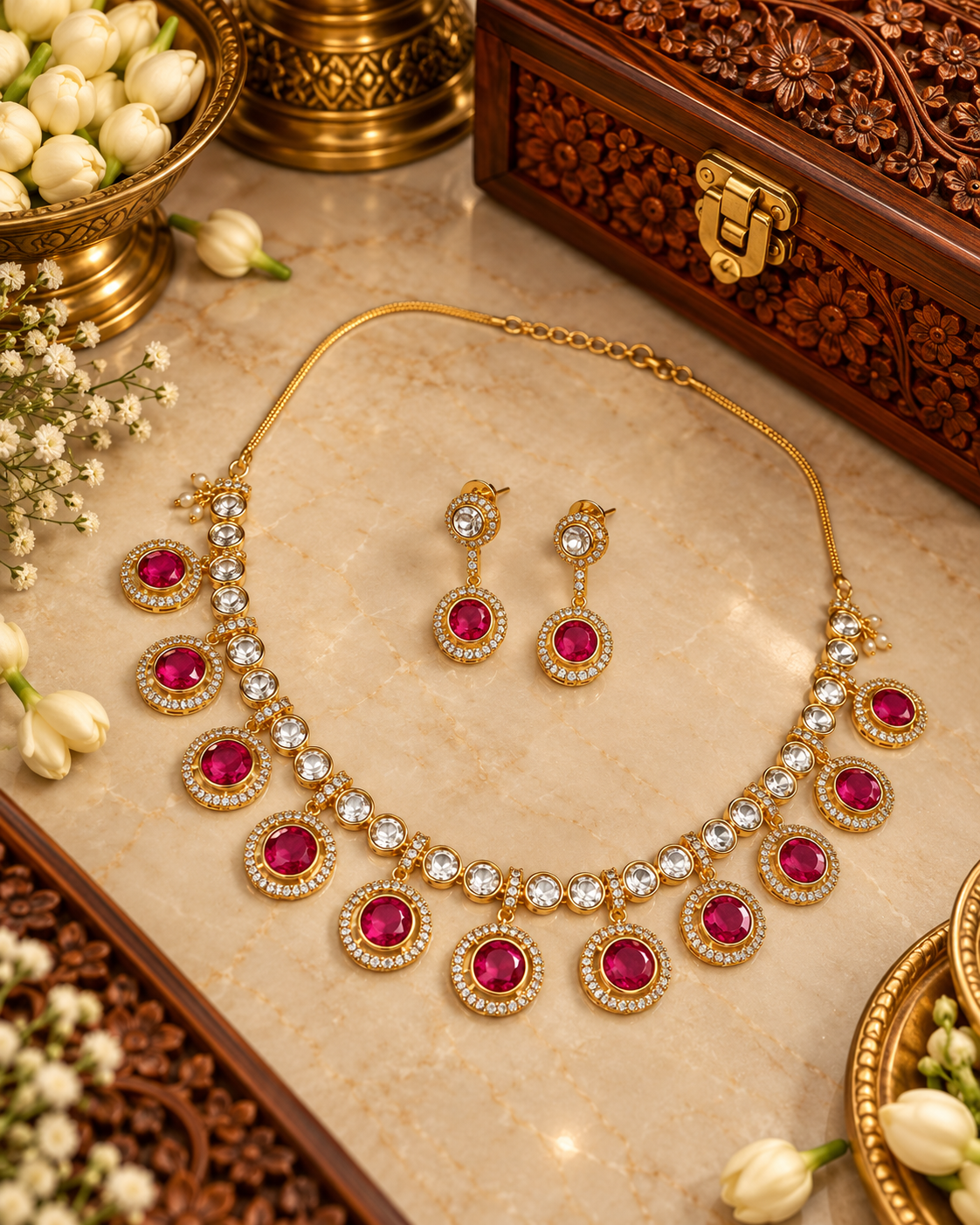 Minimalist Circular Kundan Necklace Set