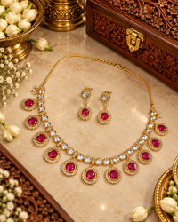 Minimalist Circular Kundan Necklace Set