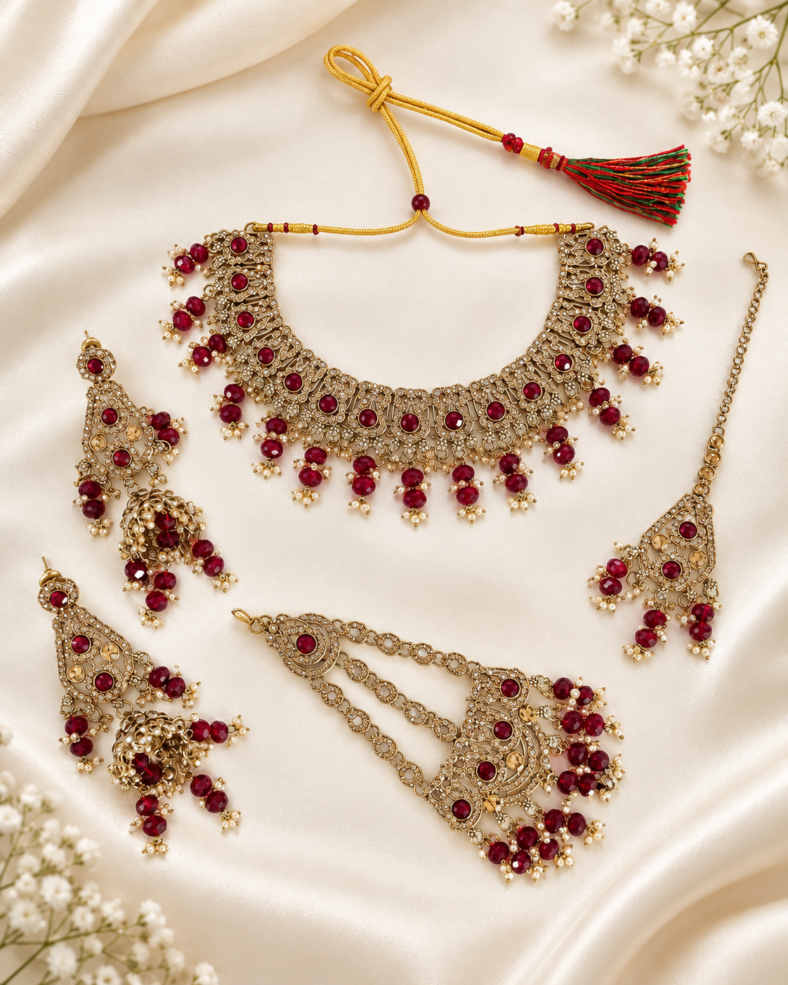 Antique Gold Plated Choker Necklace Set With Earrings For Woman