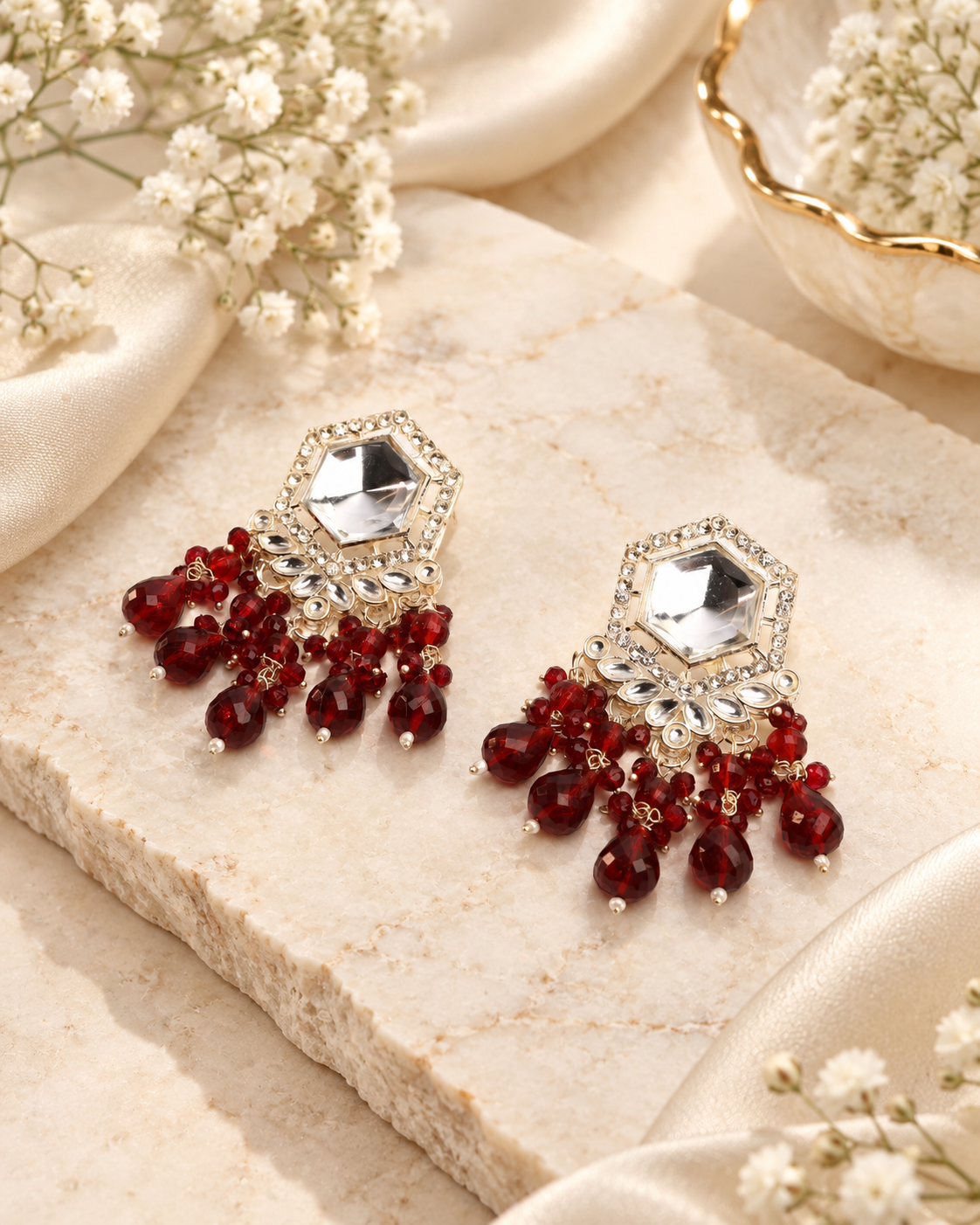 Traditional Hexagon Kundan Earrings Gold Plated Earrings for Woman Dangles