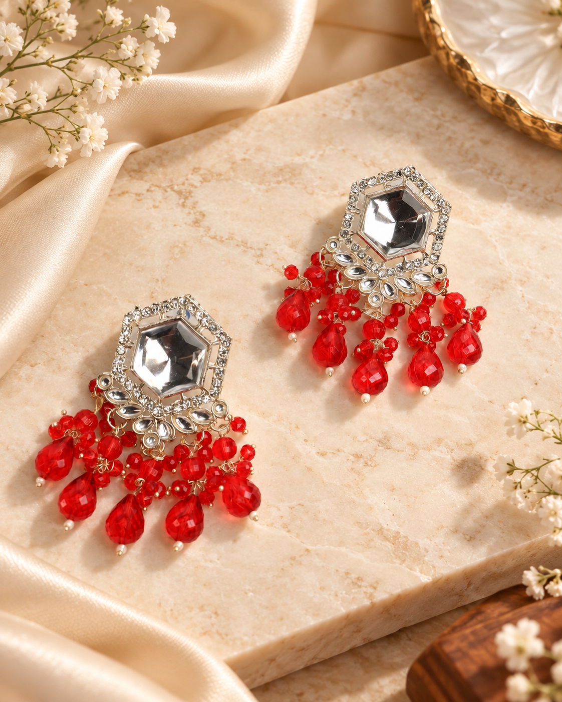 Traditional Hexagon Kundan Earrings Gold Plated Earrings for Woman Dangles