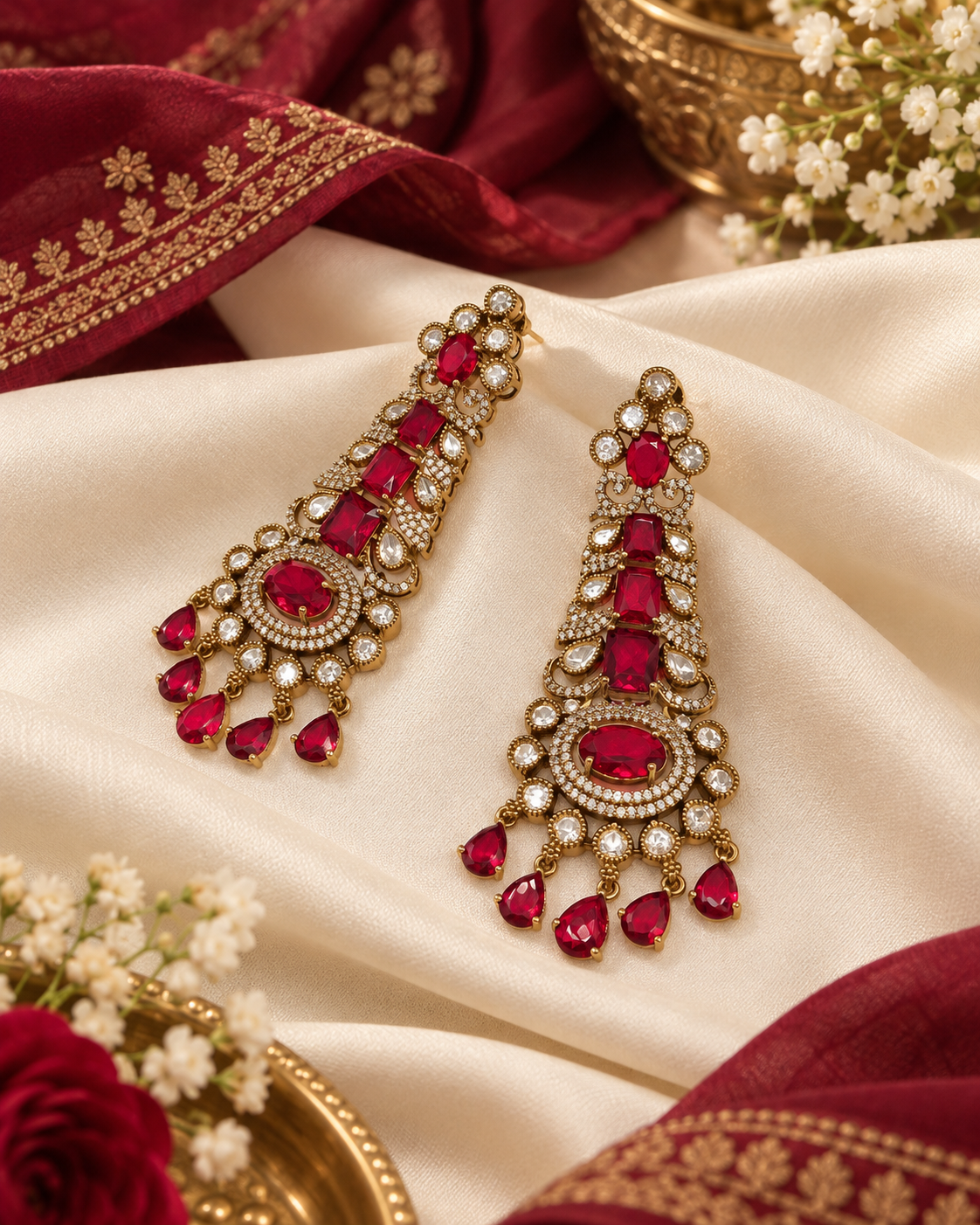 Kundan Long Linear Chandelier Earrings