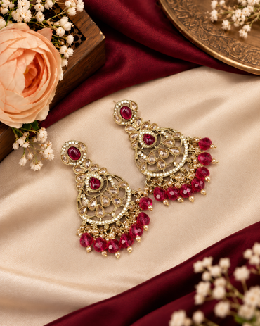 Intricate Chandbali Statement Earrings with Pearl Cluster Drops
