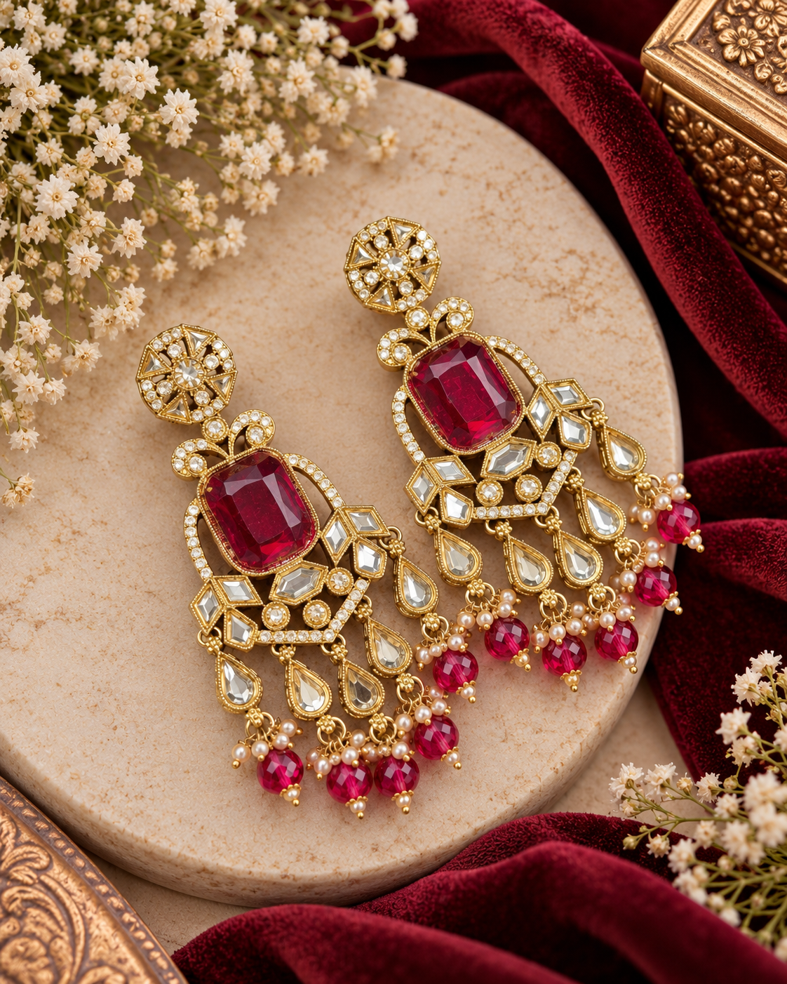 Geometric Stone Chandelier Drop Earrings