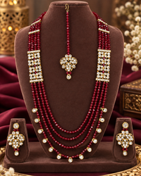 Maroon Crystal Bead Long Necklace Multi-Strand Set
