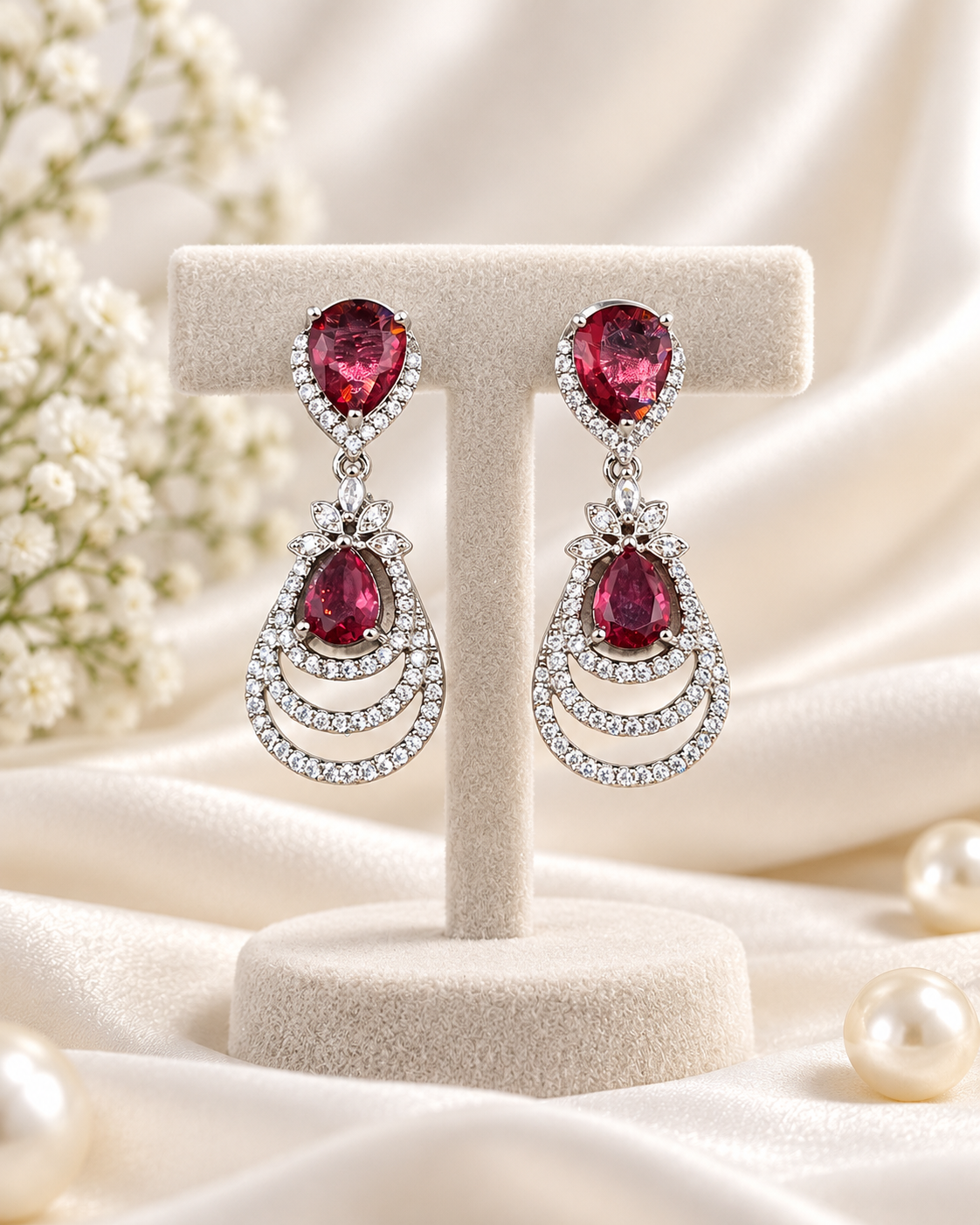 AD Cubic Zirconia Tiered Drop Earrings