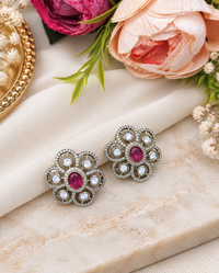 Floral Filigree Statement Stud Earrings with Pavé Accents