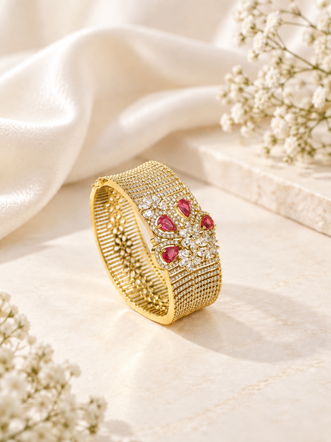 Broad Gold-Plated AD Bracelet Kada