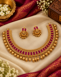 South Indian Matte Gold Multi-Color Choker Set