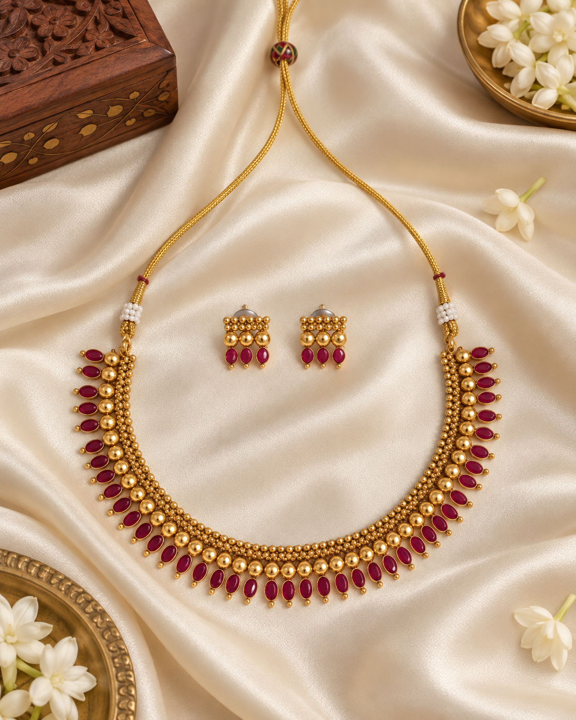 Gold Pladet Temple Jewelry Set Necklace with Matching Earring For Woman