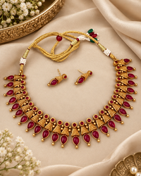 Traditional Jasmine Bud Temple Choker with Ruby Stones