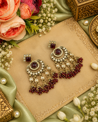 GEOMETRIC STONE-STUDDED CHANDBALI STATEMENT EARRINGS