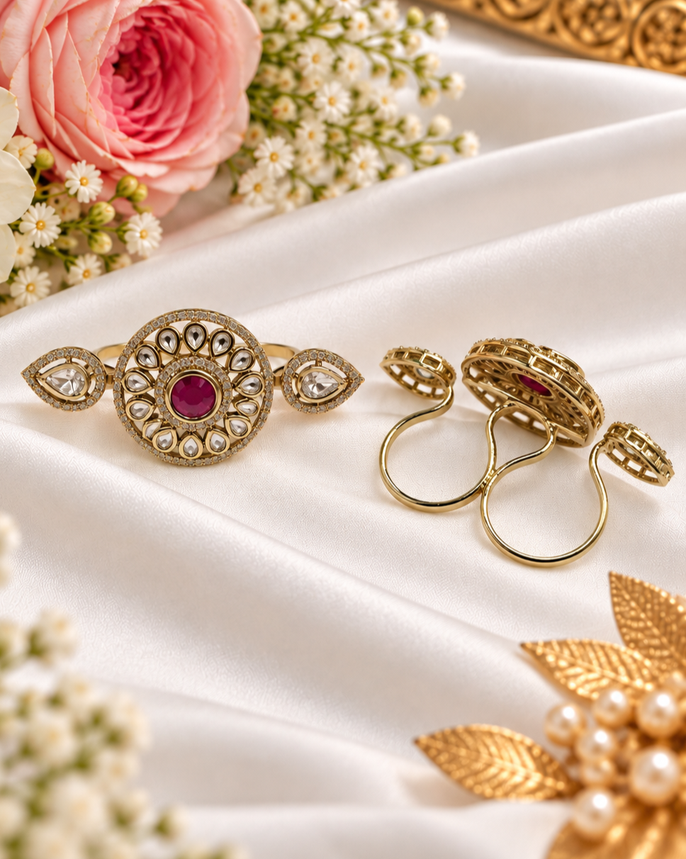 Chakra Three-Finger Kundan Ring