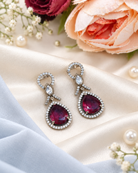 Elegant Teardrop Halo Drop Earrings with Pavé Ribbon Accents