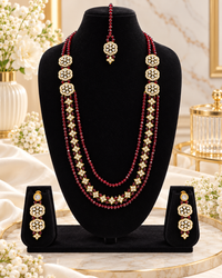 Elegant Crystal Rani Haar Jewellery Set with Matching Floral Drop Earrings and Tikka