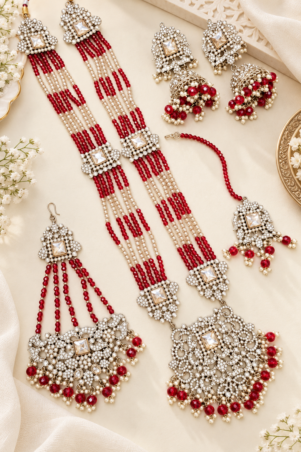 Traditional Gold Pletad Long Necklace Set 5-Piece For Woman & Girls