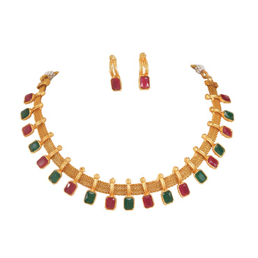 Fancy South Indian Gold Plated Temple Necklace With Earrings Jewellery Set For For Women And Girls