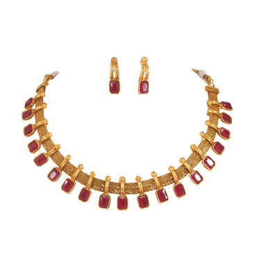 Fancy South Indian Gold Plated Temple Necklace With Earrings Jewellery Set For For Women And Girls