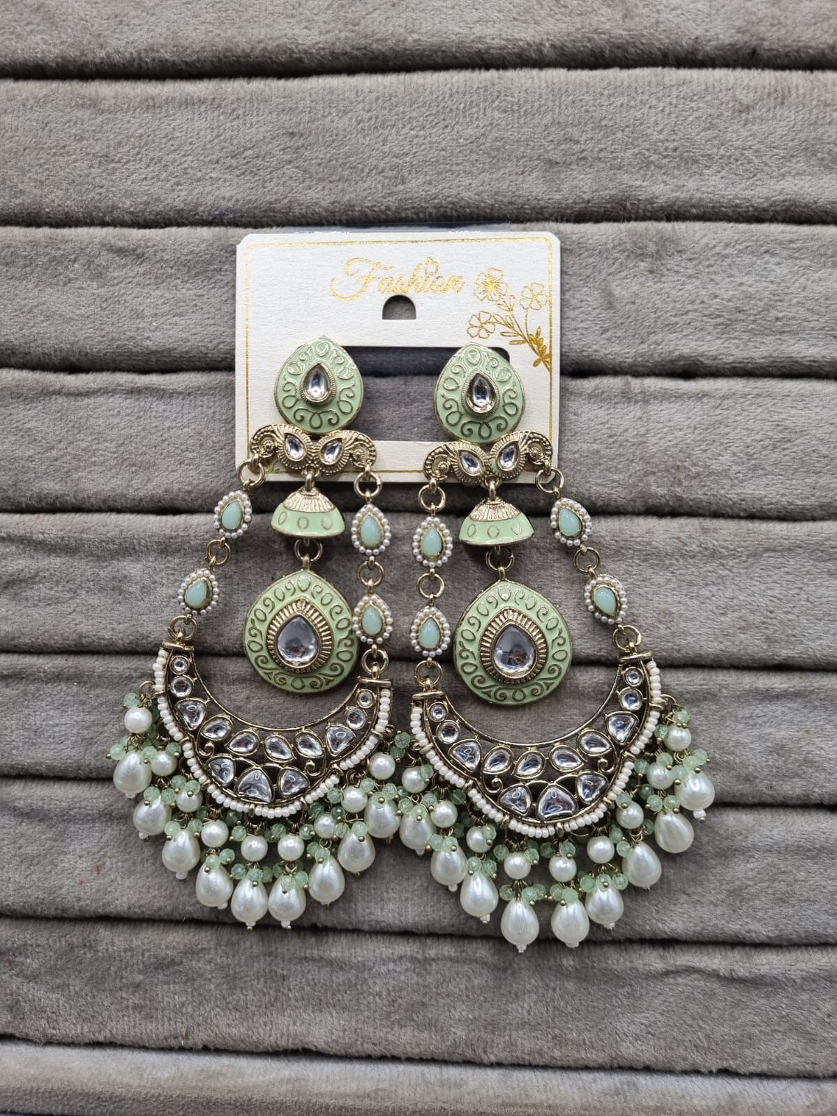 Handcrafted Meenakari & Pearl Bahubali Earrings