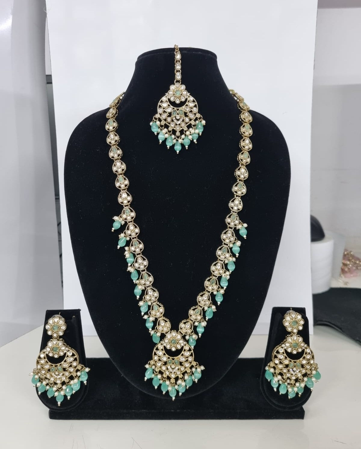 Blush Petal Long Bridal Necklace Set