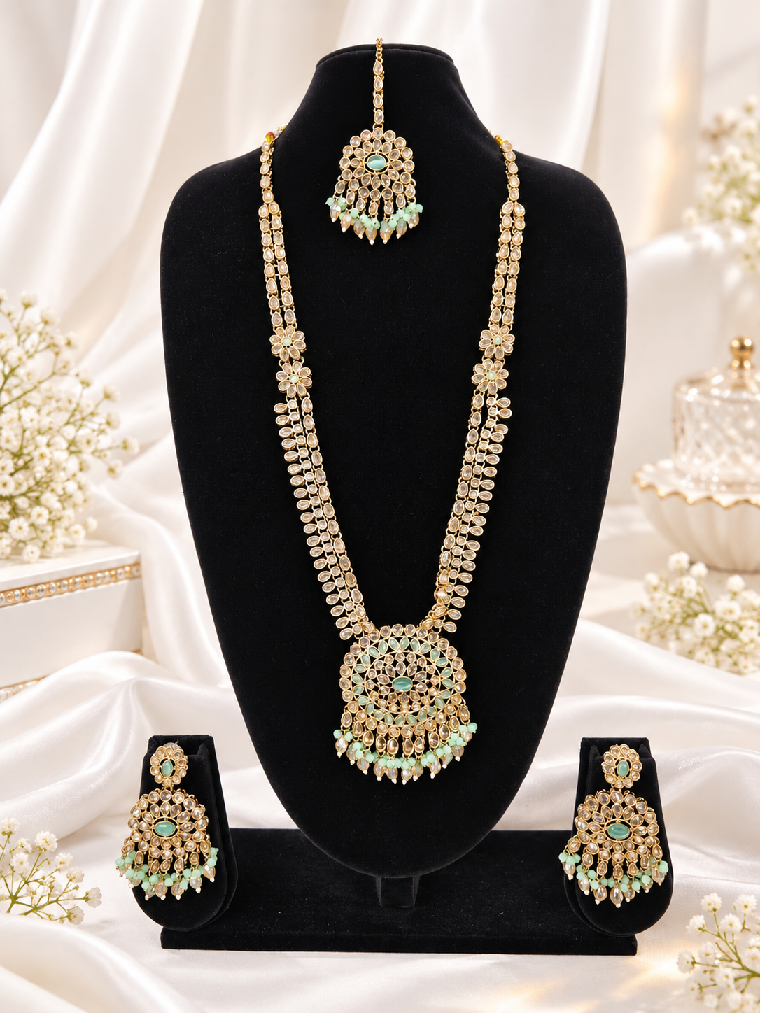 Mustard Yellow Bridal Necklace Set with Matching Earrings