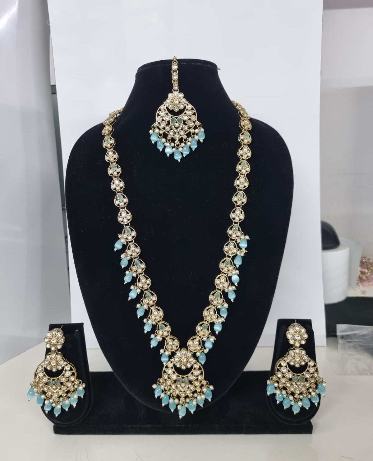 Blush Petal Long Bridal Necklace Set