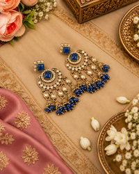 GEOMETRIC STONE-STUDDED CHANDBALI STATEMENT EARRINGS
