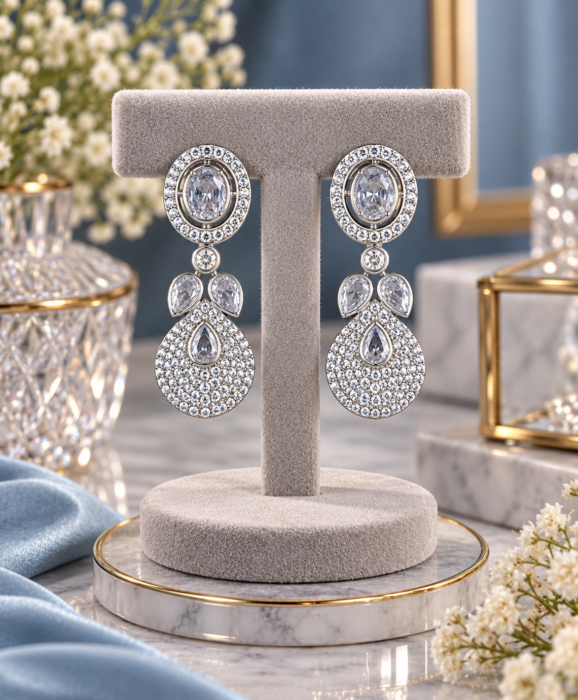 Pavé Teardrop American Diamond Drop Earrings