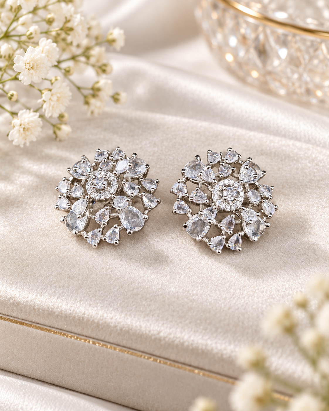 Round Bloom American Diamond Studs