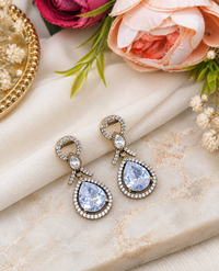Elegant Teardrop Halo Drop Earrings with Pavé Ribbon Accents